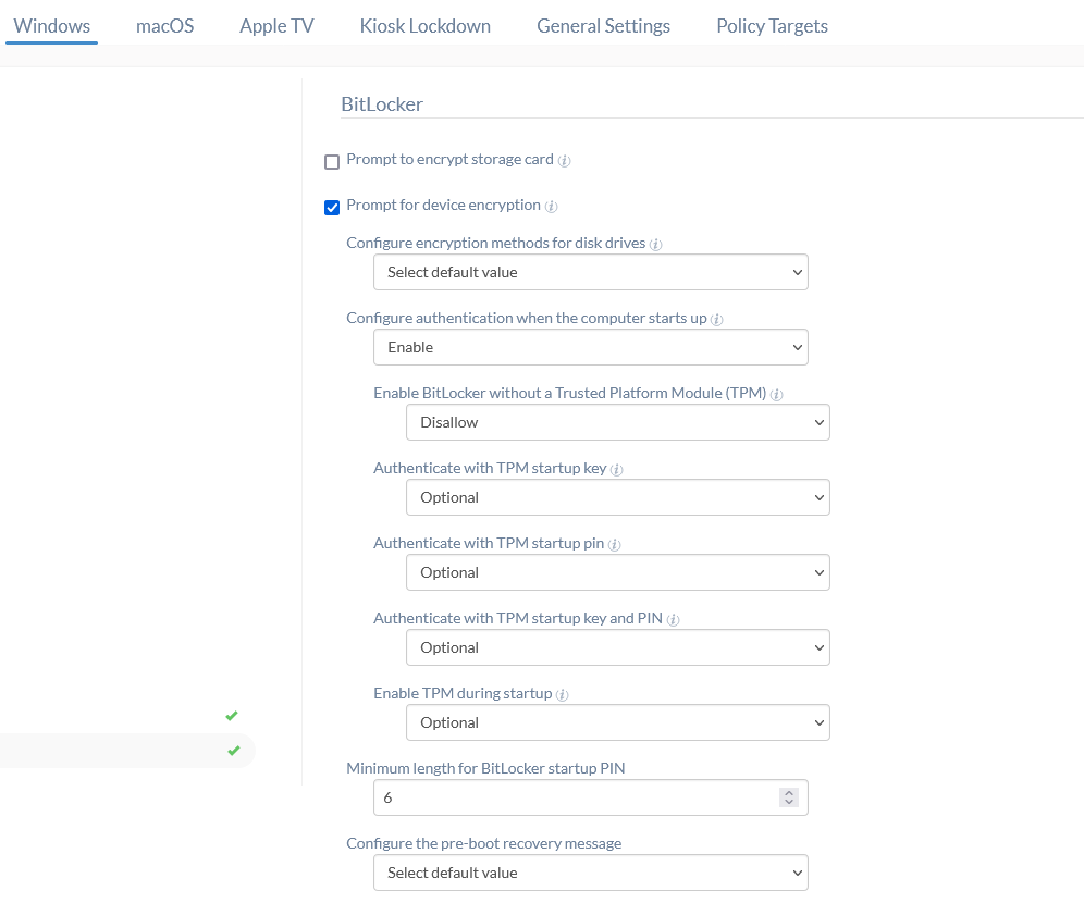 Unable to set up BitLocker on the device using BitLocker policy